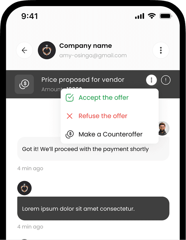 Chat and negotiate screen